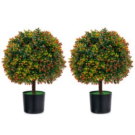 2-Pack Artificial Boxwood Topiary Ball Tree with Orange Fruit