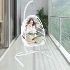 Outdoor Hanging Egg Chair with Stand, Wicker Egg Swing Chair Hammock Chairs with Cushion for Patio, Porch, Indoor, Outdoor and Bedroom