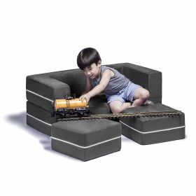 Jaxx Zipline Modular Kids Loveseat & Ottomans, Charcoal