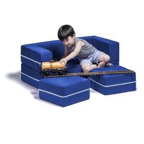 Jaxx Zipline Modular Kids Loveseat & Ottomans, Blueberry