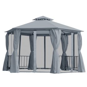 13' x 13' Patio Gazebo, Double Roof Hexagon Outdoor Gazebo Canopy Shelterwith Netting & Curtains, Solid Steel Frame for Garden, Lawn