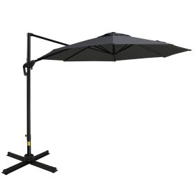 10ft Offset Patio Umbrella with Base, Hanging Aluminum and Steel Cantilever Umbrella with 360Â° Rotation, Easy Tilt, 8 Ribs, Crank