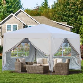 Outdoor 10x 10Ft Pop Up Gazebo Canopy Tent Removable Sidewall with Zipper,2pcs Sidewall with Windows,with 4pcs Weight sand bag,with Carry Bag-Beige