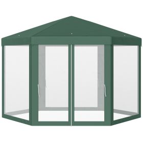 Outsunny 13' x 11' Canopy Tent, Sun Shelter with Protective Mesh Screen Walls, Hexagon Outdoor Tent for Parties, Green