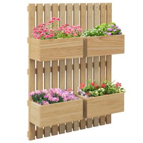 Outsunny 4 Box Raised Garden Bed with Trellis for Vine Flowers & Climbing Plants, 31.5" Tall Wall-Mounted Wood Planter Box Set with Adjustable Height